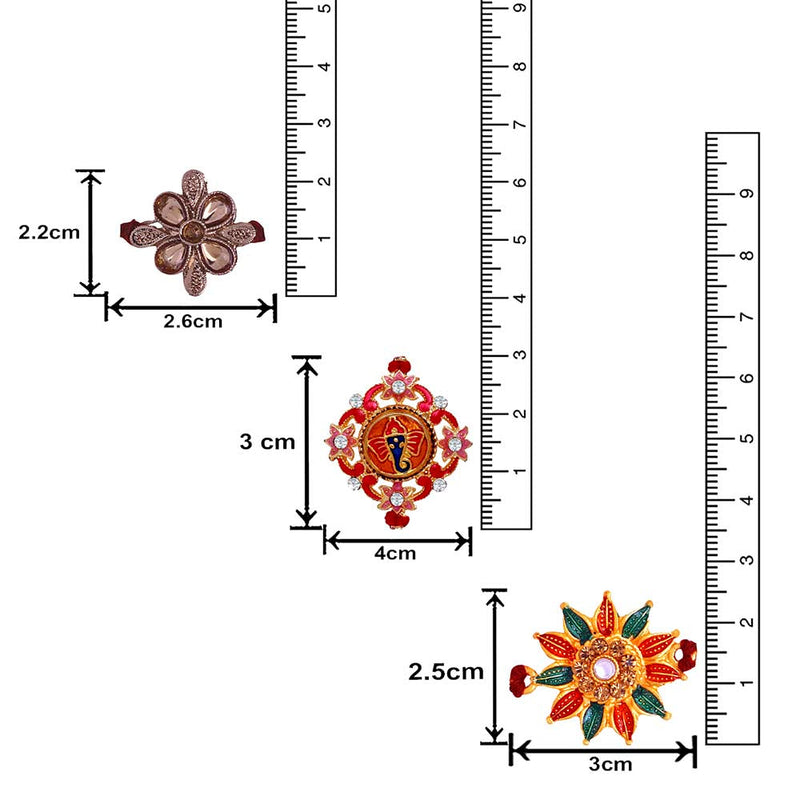 Mahi Combo of Three Colorful Rakhi's with Meena Work and Beads for Brother (RCO1105413G)