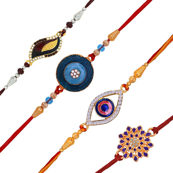 Mahi Combo of Floral and Evil Eye Rakhi with Meena Work and Crystals for Bhaiya / Brother (RCO1105415M)