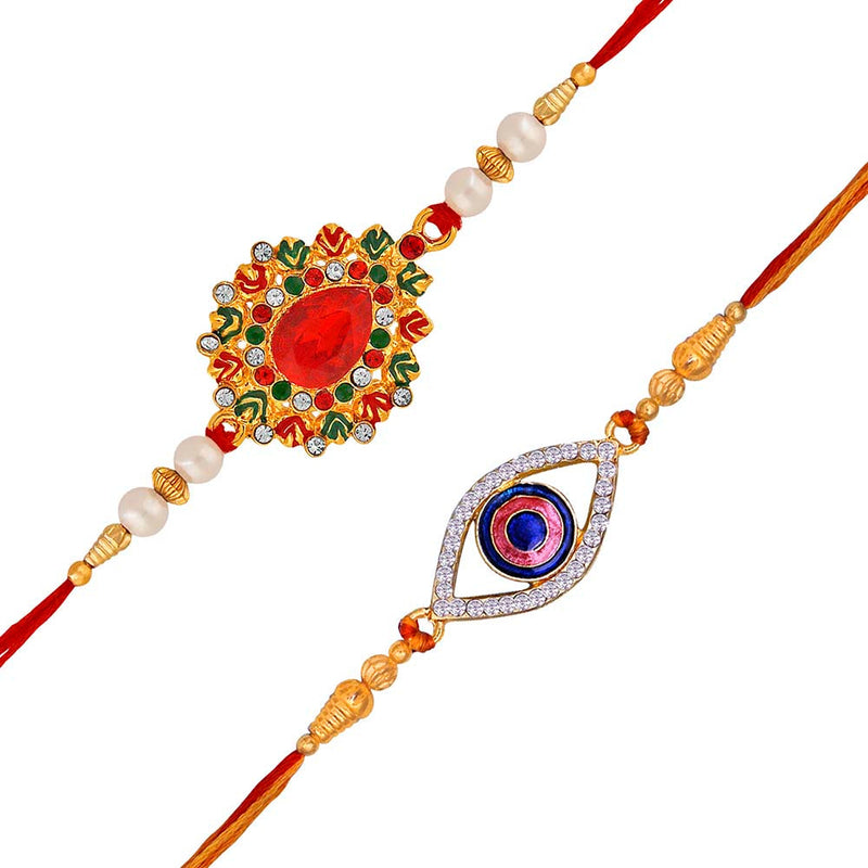 Mahi Combo of Classic Designer and Evil Eye Rakhis for Meena Work and Crystals for Bhai (RCO1105416G)