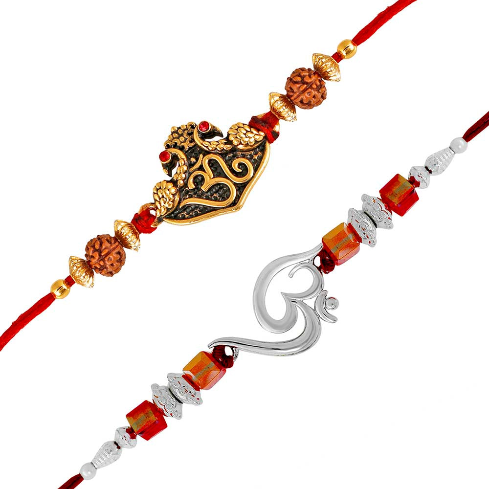 Mahi Combo of 2 om Rakhis with Rudraksha and Crystals for Bhaiya / Brother (RCO1105423M)