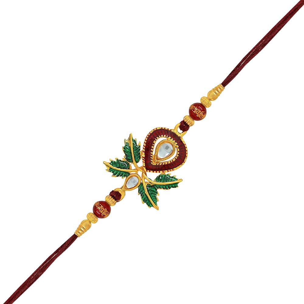 Mahi Combo of Leaf and Peacock Shaped Colorful Rakhi's with Meena Work and Beads (RCO1105424G)