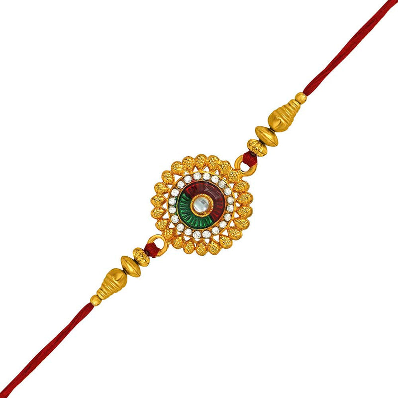 Mahi Combo of 2 Floral Rakhis with Meena Work and Crystals for Bhaiya / Brother (RCO1105429G)