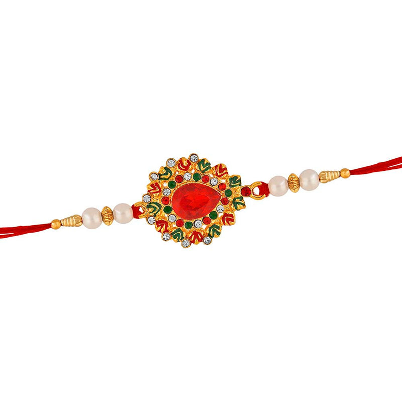 Mahi Combo of 2 Colorful Floral Rakhis with Meena Work and Crystals for Bhaiya / Brother (RCO1105431M)