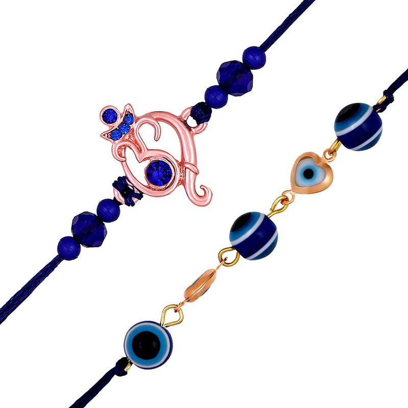 Mahi Ganesha and Evil Eye in Heart Combo of 2 Rakhis with Blue Crystals for Bhaiya (RCO1105526M)