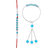 Mahi Rhodium Plated Blue Crystals Rakhi Combo for Bhaiya and Bhabhi (RCOL1105337M)