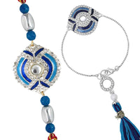 Mahi Blue Meena Work Enamel and Crystals Rakhi Combo for Bhai and Bhabhi (RCOL1105342M)