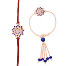 Mahi Blue Meena Work Enamel Floral Combo Rakhi for Bhai and Bhabhi (RCOL1105343M)