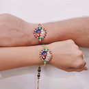 Mahi Peacock Shaped Meenakari Work colorful Rakhi Combo with Beads and Crystals for Bhaiya and Bhabhi (RCOL1105345M)