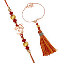 Mahi Rose Gold Plated Devine OM Lumba and Brother Rakhi Set for Bhaiya and Bhabhi (RCOL1105545Z)