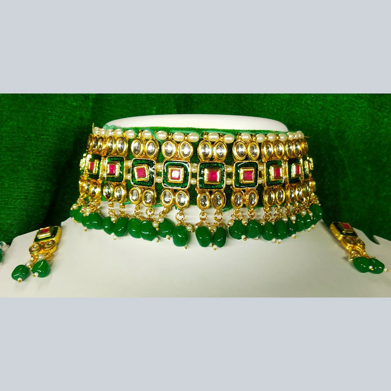 Roshni Emitation Gold Plated Kundan Stone & Beads Necklace Set