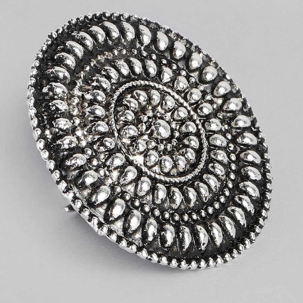 Kord Store Latest Round Shape Silver Oxidised Finger Ring