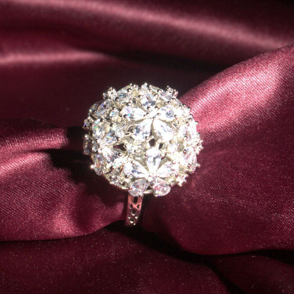 Raddhi Jewels Designer Cubic Zicornia American Diamond CZ AD Adjutable Brass Finger Ring For Women/Girls