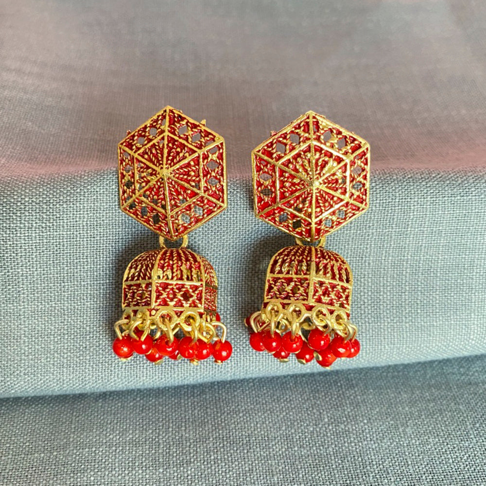 Mahavir Antique Gold Plated Meenakari Jhumki Earrings