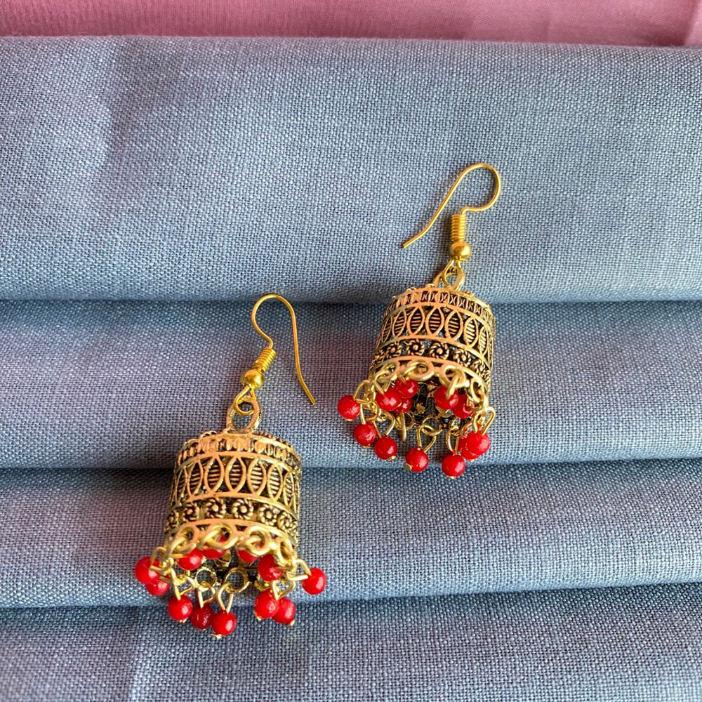 Dazzling Pearl Studded Gold Jhumka Earrings For Women - Fashion Frill