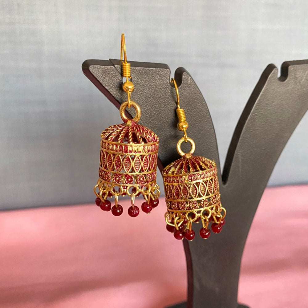 Mahavir Antique Gold Plated Meenakari Jhumki Earrings