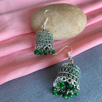 Mahavir Silver Plated Meenakari Jhumki Earrings