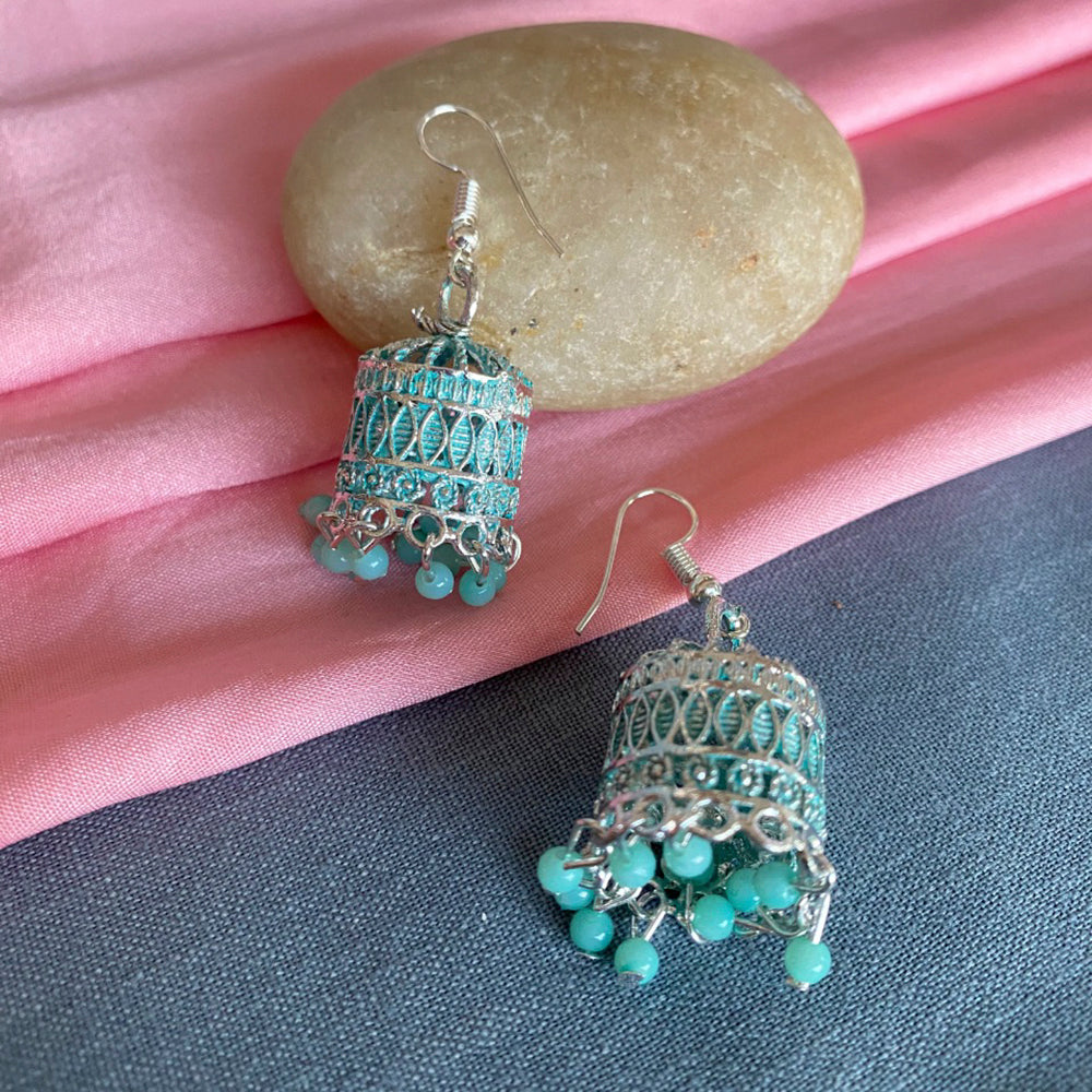 Mahavir Silver Plated Meenakari Jhumki Earrings