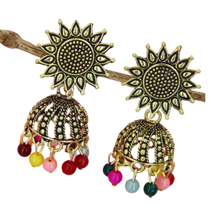 Mahavir Gold Plated Beads Jhumki Earrings