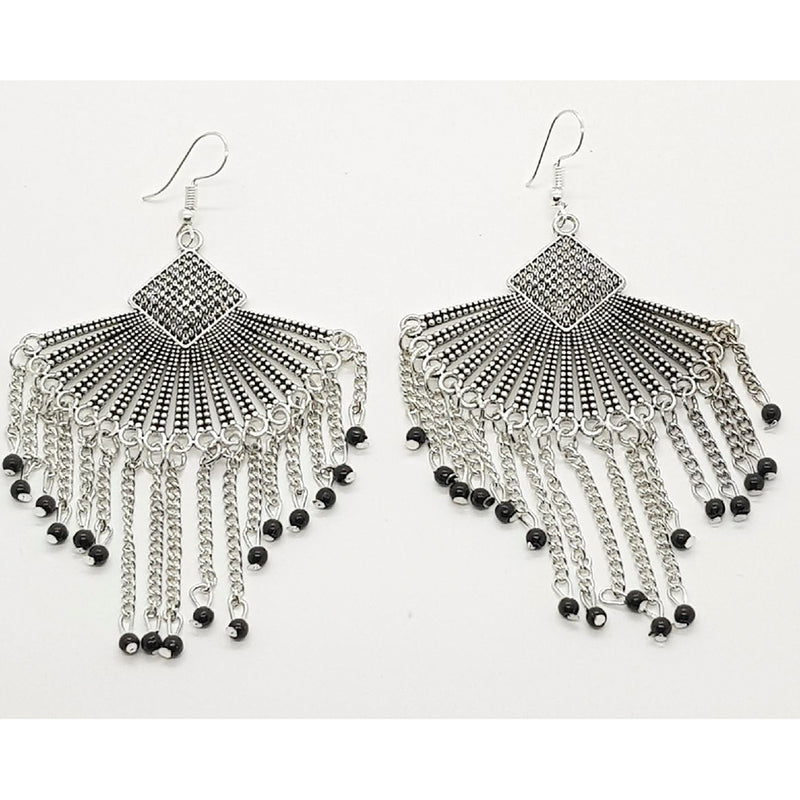 Raiyaraj Silver Plated Pack Of 3 Black Beads Dangler Earrings
