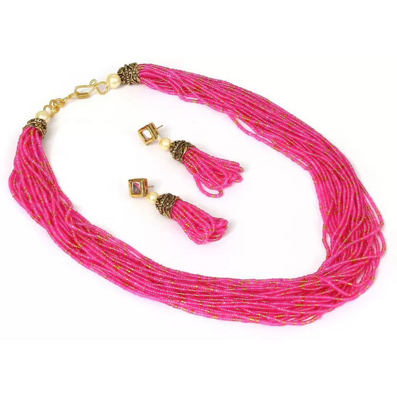 Buy Pink Beaded Kundan-inspired Gold Tone Necklace with a Pair of Earrings  (Set of 2) Online at Jaypore.com | Ruby jewelry necklaces, Jewelry design  necklace, Necklace designs