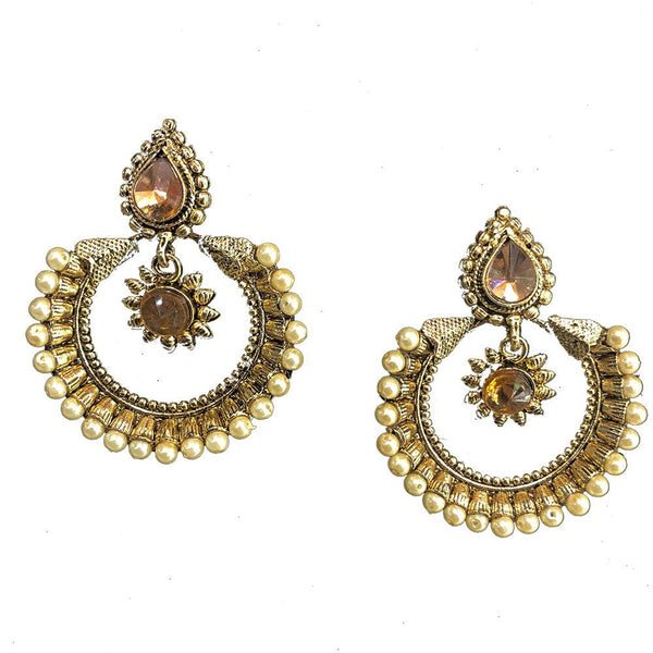 Shreeji Brown Austrian Stone Gold Plated Dangler Earrings - SE_160