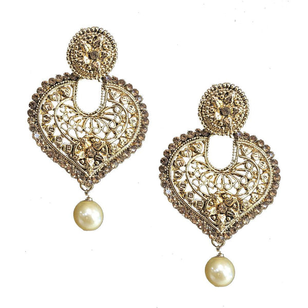 Shreeji Brown Austrian Stone Gold Plated Dangler Earrings - SE_310