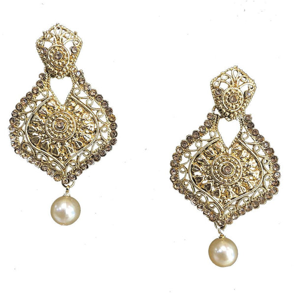 Shreeji Brown Austrian Stone Gold Plated Dangler Earrings - SE_314