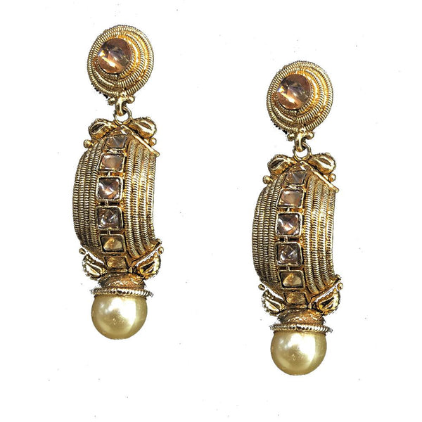 Shreeji Brown Austrian Stone Gold Plated Dangler Earrings - SE_325
