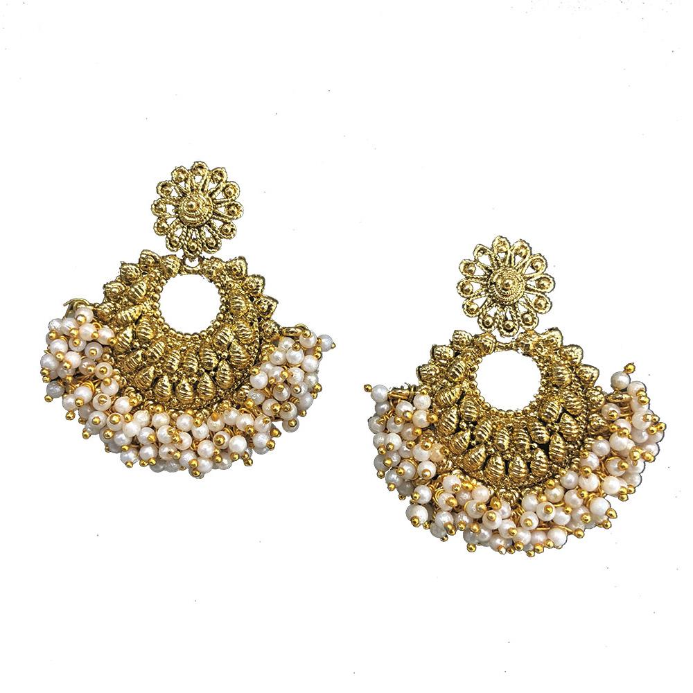 Shreeji Gold Plated Pearl Dangler Earrings - SE_386