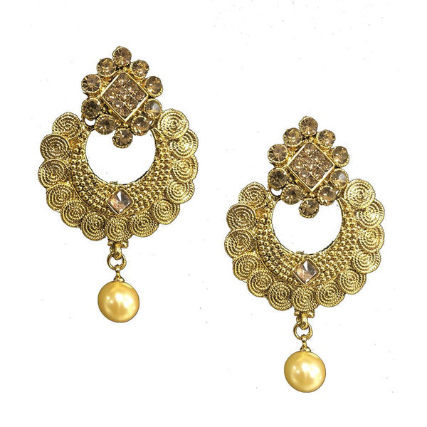 Shreeji Brown Austrian Stone Gold Plated Dangler Earrings - SE_465