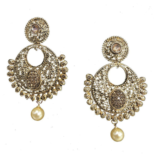Shreeji Brown Austrian Stone Gold Plated Dangler Earrings - SE_470