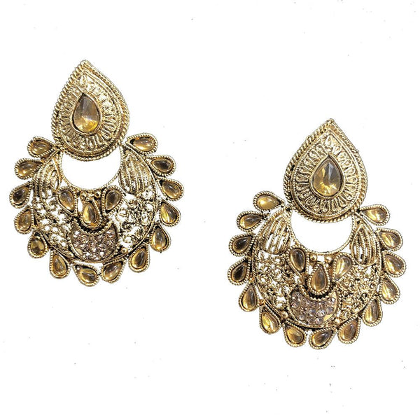 Shreeji Brown Austrian Stone And Kundan Gold Plated Dangler Earrings - SE_476