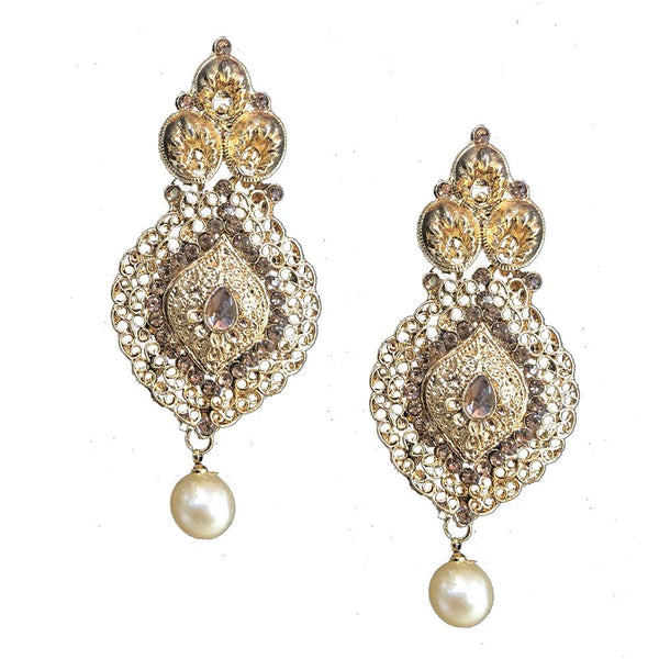 Shreeji Brown Austrian Stone Gold Plated Dangler Earrings - SE_494