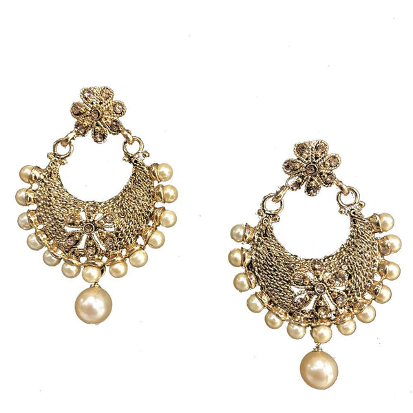 Shreeji Brown Austrian Stone Gold Plated Dangler Earrings - SE_501