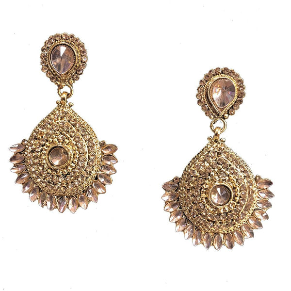 Shreeji Brown Austrian Stone And Kundan Gold Plated Dangler Earrings - SE_603