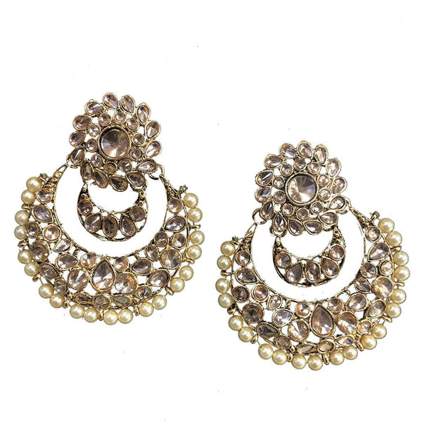 Shreeji Brown Austrian Stone And Kundan Gold Plated Dangler Earrings - SE_666