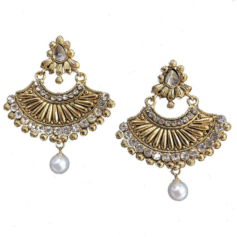 Shreeji White Austrian Stone Gold Plated Dangler Earrings - SE_683