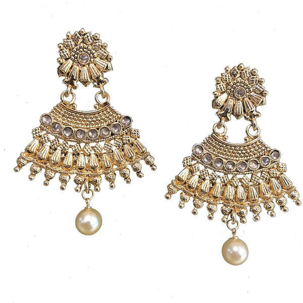 Shreeji Brown Kundan Gold Plated Dangler Earrings - SE_686