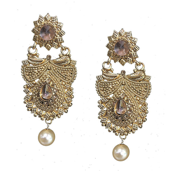 Shreeji Brown Austrian Stone Gold Plated Dangler Earrings - SE_687