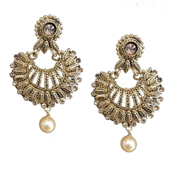 Shreeji Brown Austrian Stone Gold Plated Dangler Earrings - SE_692