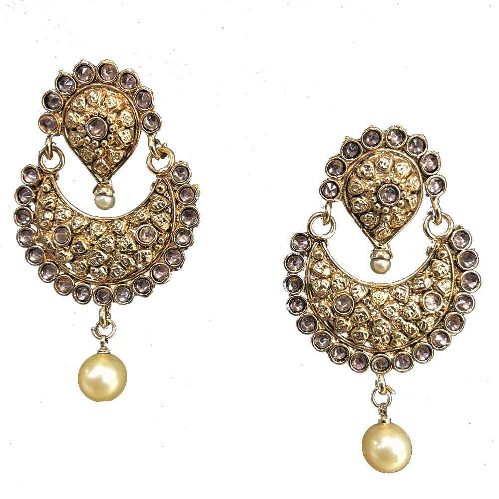 Shreeji Brown Kundan Gold Plated Dangler Earrings - SE_695