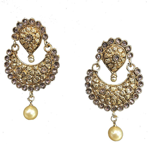 Shreeji Brown Kundan Gold Plated Dangler Earrings - SE_695