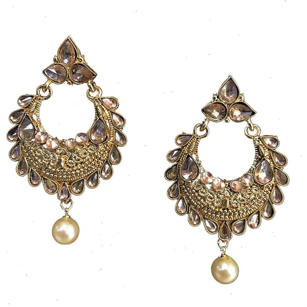 Shreeji Brown Austrian Stone And Kundan Gold Plated Dangler Earrings - SE_712