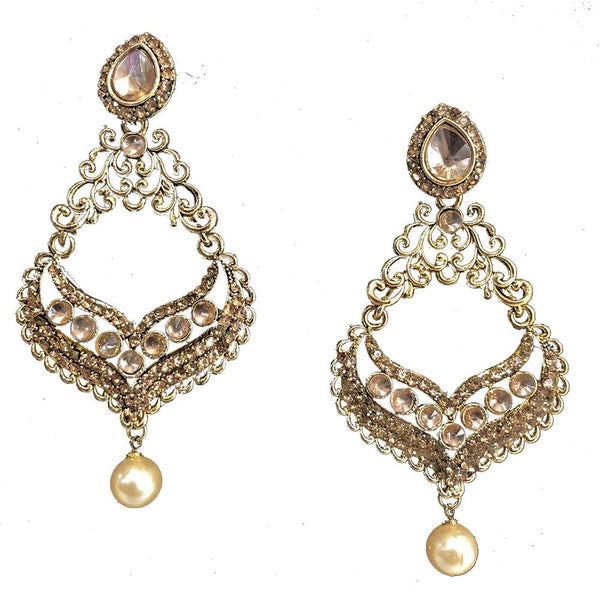 Shreeji Brown Austrian Stone Gold Plated Dangler Earrings - SE_726