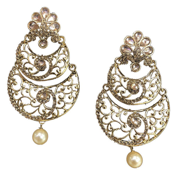 Shreeji Brown Austrian Stone Gold Plated Dangler Earrings - SE_727