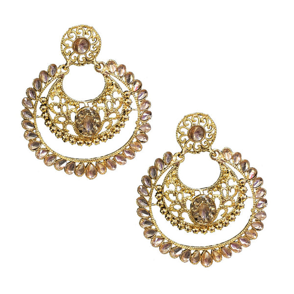 Shreeji Brown Kundan Gold Plated Dangler Earrings