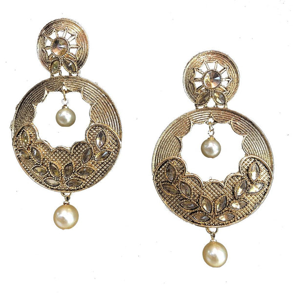 Shreeji Brown Kundan Gold Plated Dangler Earrings - SE_778