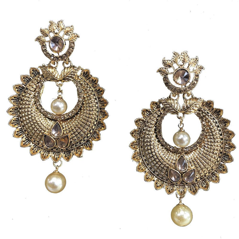 Shreeji Brown Kundan Gold Plated Dangler Earrings - SE_779