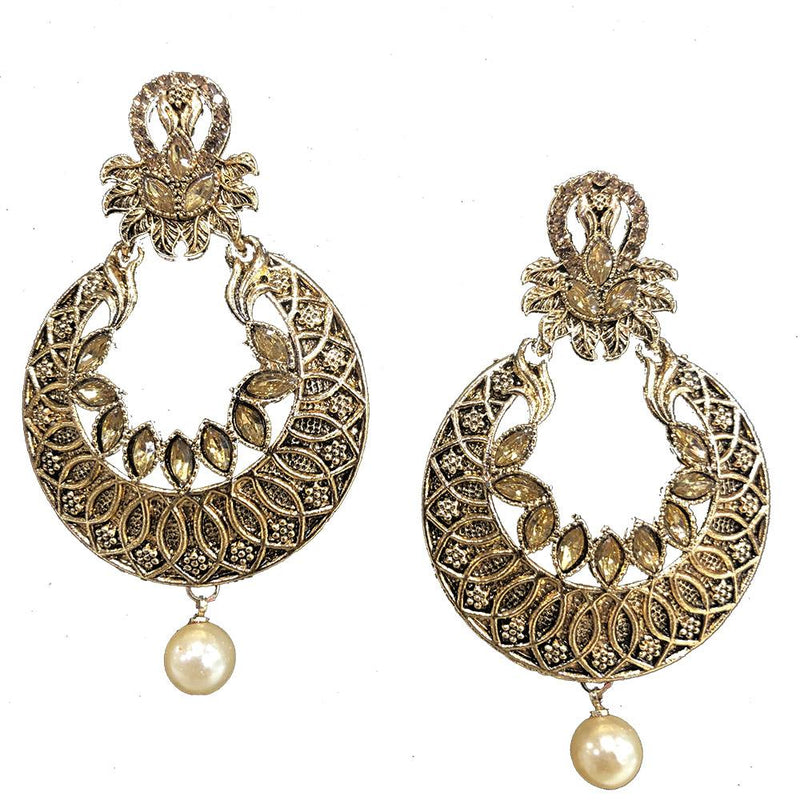 Shreeji Brown Kundan Gold Plated Dangler Earrings - SE_784