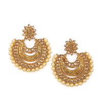 Shreeji Brown Stone And Kundan Gold Plated Dangler Earrings